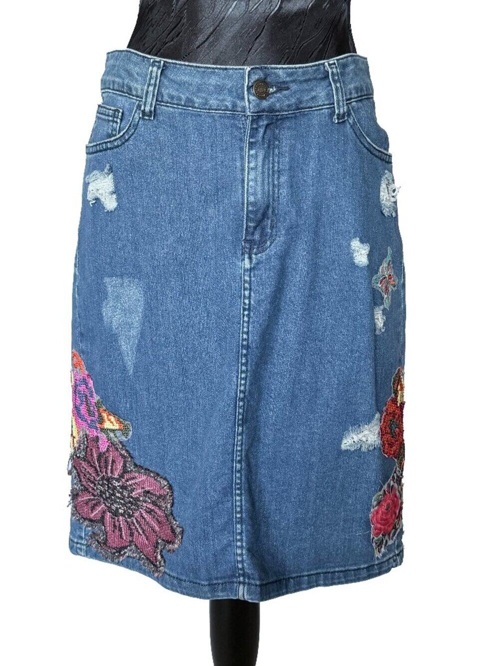 ✨ ANTHROPOLOGIE | Cecilia Prado Gardener Embroidered Denim Skirt Butterfly